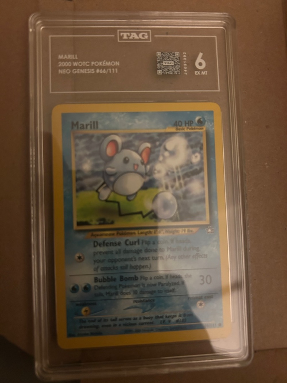 Pokemon Marill Vintage Card with Blue and Yellow Artwork